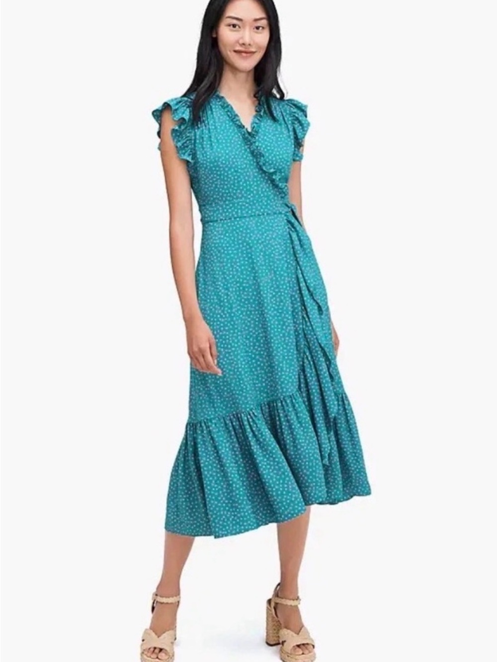 Kate Spade New York Poolside Dot Wrap Dress Emerald Coast Size 8 Polka Dot